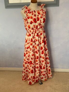 Matilda Jane White Maxi Dress with Red Floral Print and Tie Shoulders